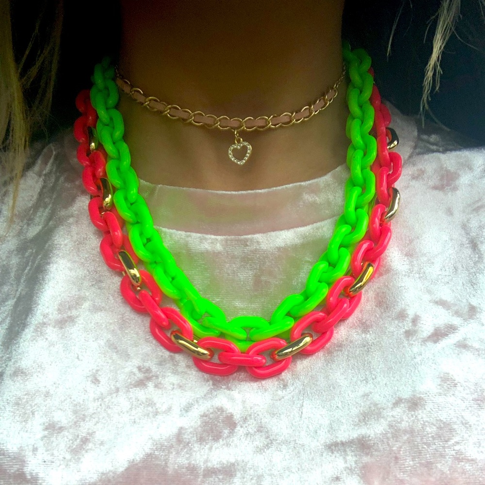 lime green and pink chain necklace free with purchase OR best offer
